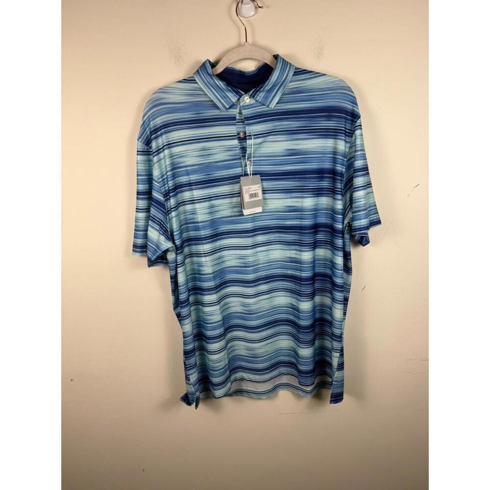 Hickey Freeman Mens Large Golf Polo Shirt Blue Striped Stretch G922020Z NWT
